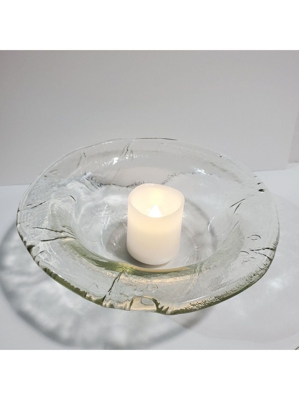 Pier1 Imports Handblown Glassware floral embossed cabbage leaf bowl